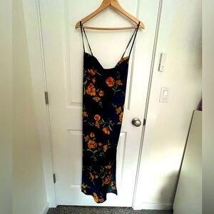 Floral, satin, tie up wrap dress with slit SHEIN size XL